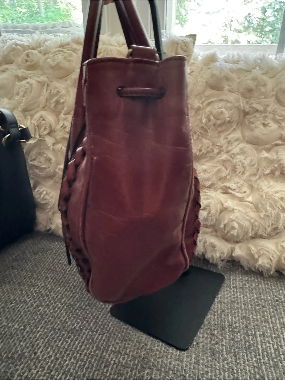 Etienne Aigner Vintage Cognac Brown Woven Leather Satchel Handbag